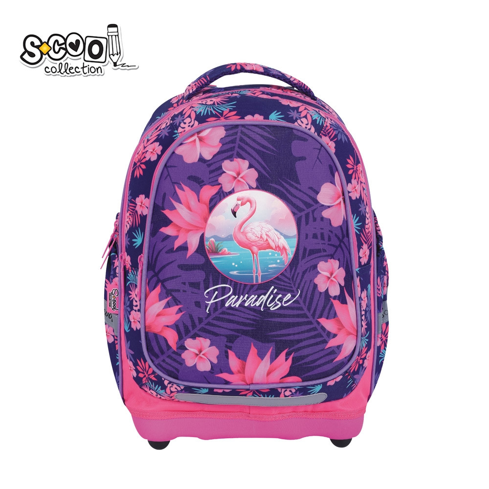 Ghiozdan ergonomic elevi, model FLAMINGO, fermoar compartimente, multicolor, 39x33x18 cm - imagine 10